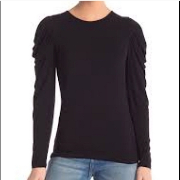 DREW Ruched Long Sleeve Top Black M - Picture 1 of 7